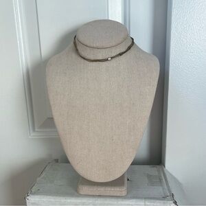Silver tone dainty bead collar choker necklace thin metallic layering stack